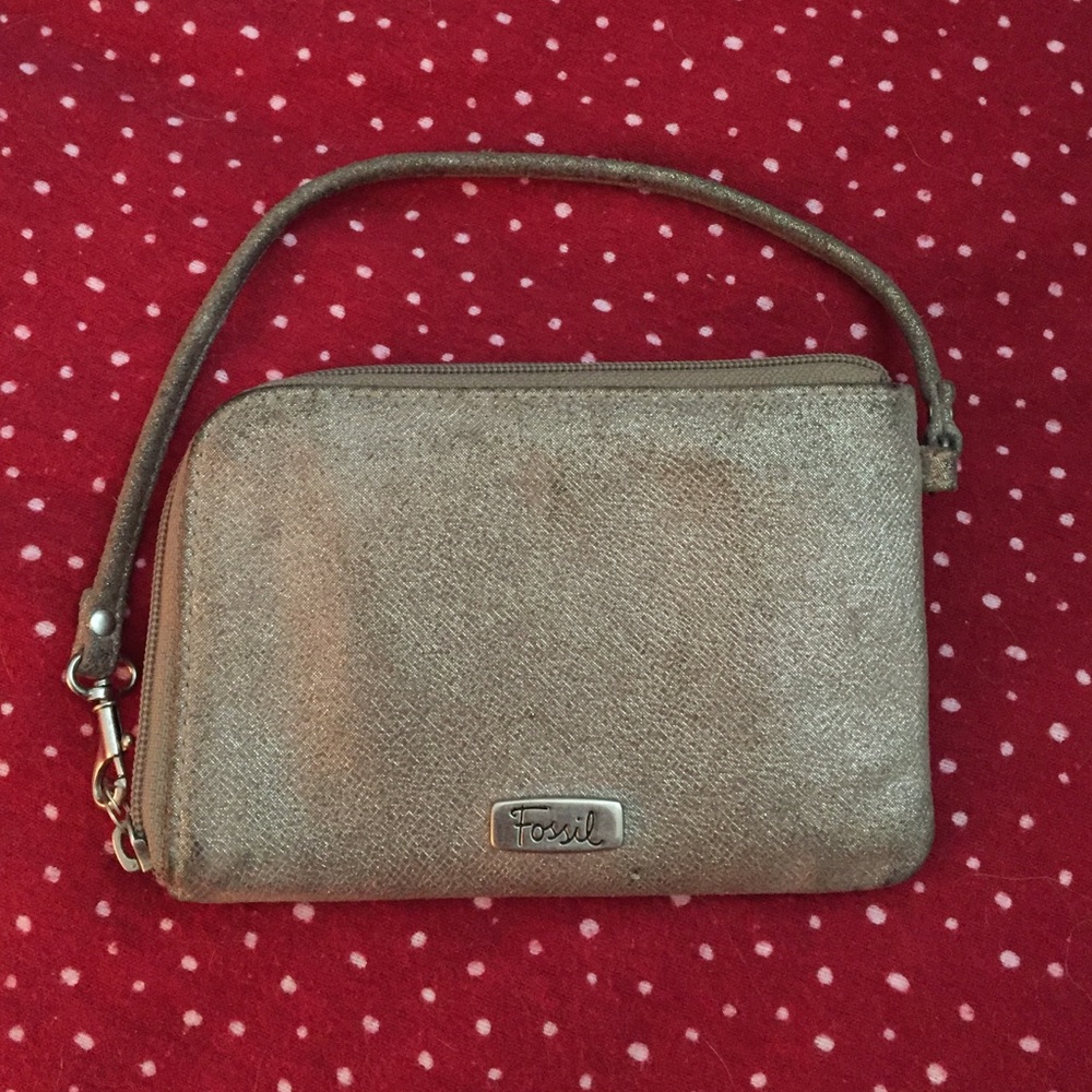 COPY - Champagne/gold sparkly leather fossil wristlet